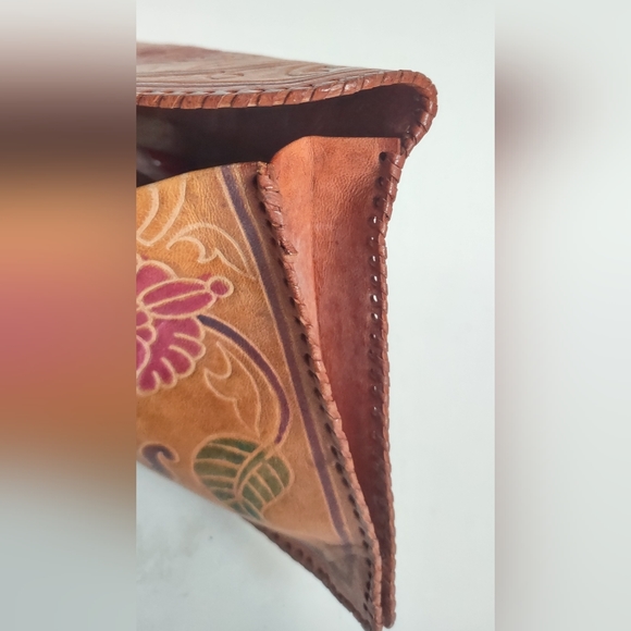 Leather Floral Colorful Design Clutch Handbag 8" x 5" Wallet and Coin Purse EUC - Picture 5 of 5